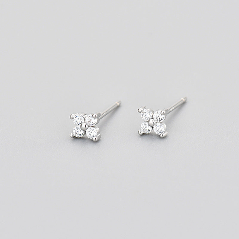 Cross Border Sweet Four-leaf Multicolor Zircon Flower Earrings