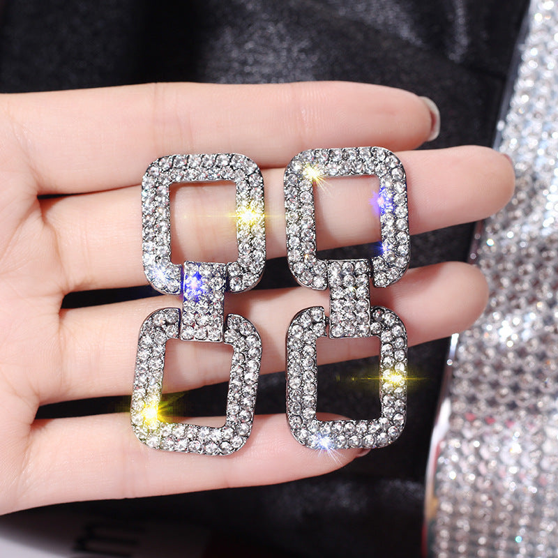 Dignified Rhinestone Long Earrings Geometry