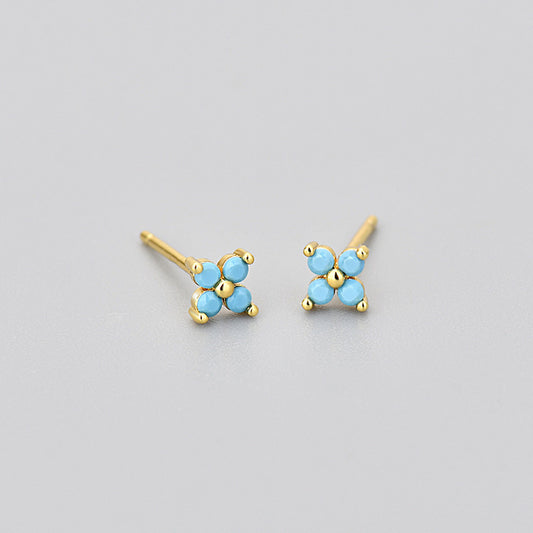 Cross Border Sweet Four-leaf Multicolor Zircon Flower Earrings