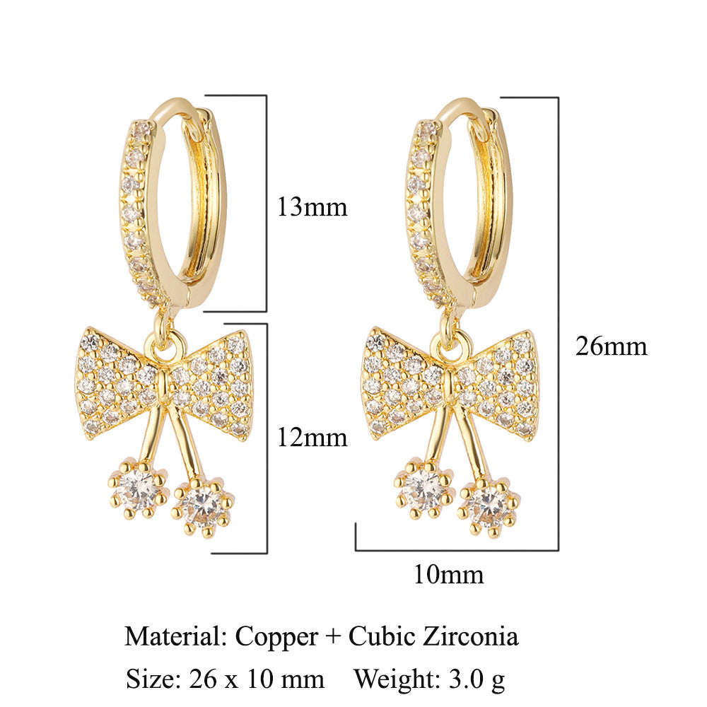 Cherry Bow Copper Zircon Women's Earrings