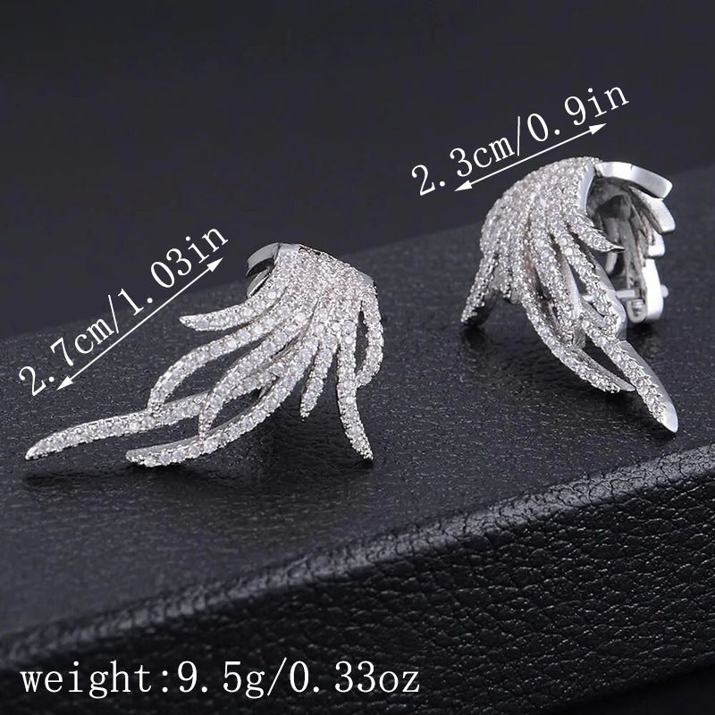 Fashion Feather Ear Clip Inlaid Zircon Earrings