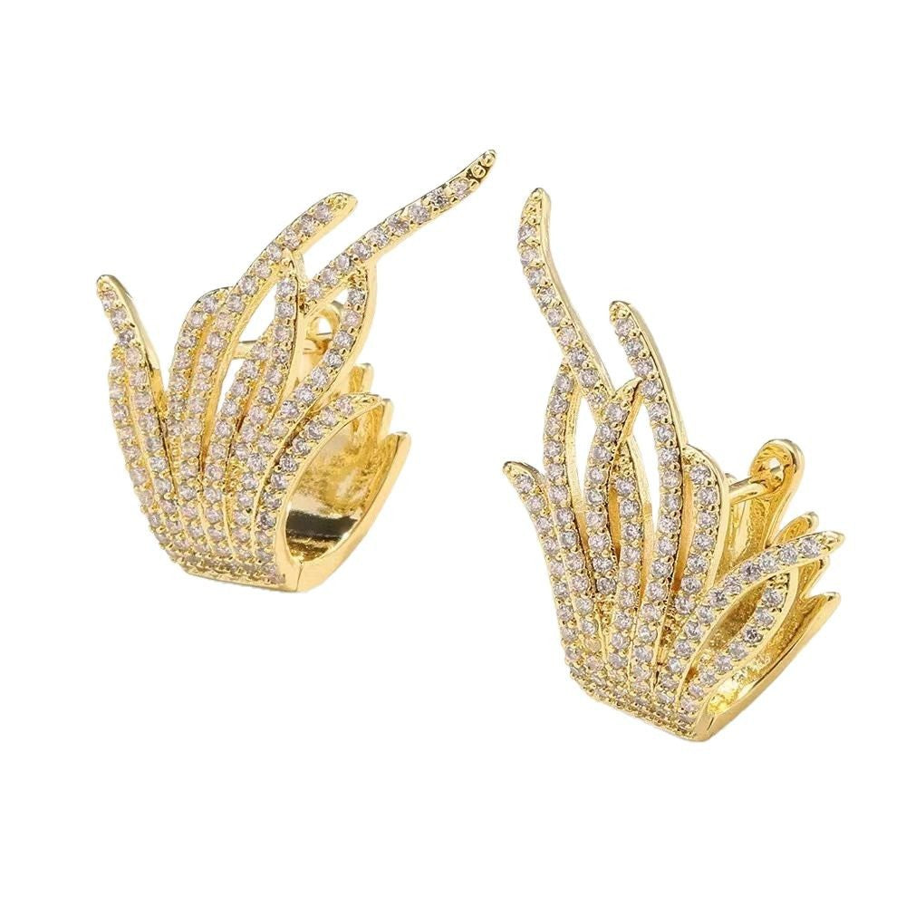 Fashion Feather Ear Clip Inlaid Zircon Earrings