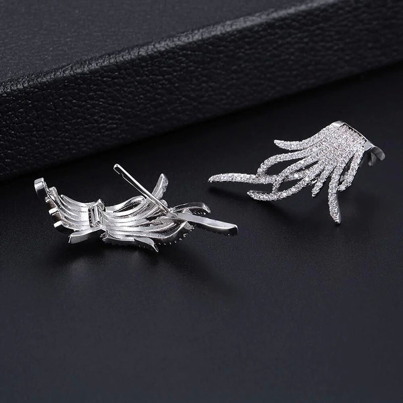 Fashion Feather Ear Clip Inlaid Zircon Earrings