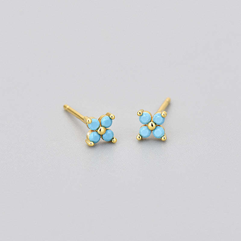 Cross Border Sweet Four-leaf Multicolor Zircon Flower Earrings