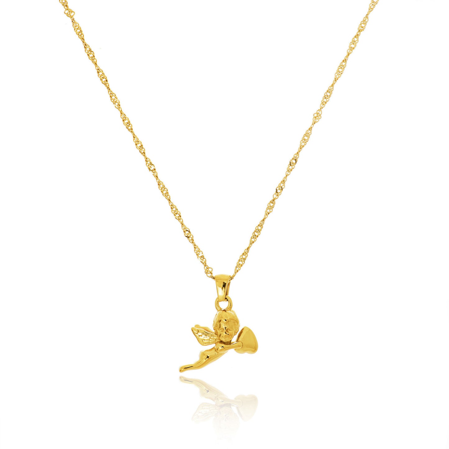 8K Gold Plated Titanium Steel Water Ripple Necklace Angel Little Heart Choker Necklace