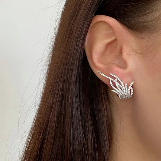 Fashion Feather Ear Clip Inlaid Zircon Earrings
