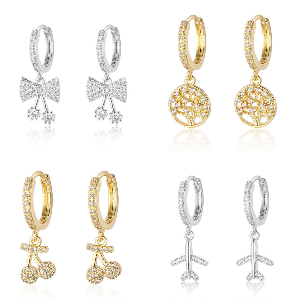 Cherry Bow Copper Zircon Women's Earrings