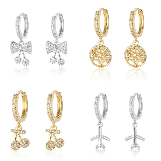 Cherry Bow Copper Zircon Women's Earrings