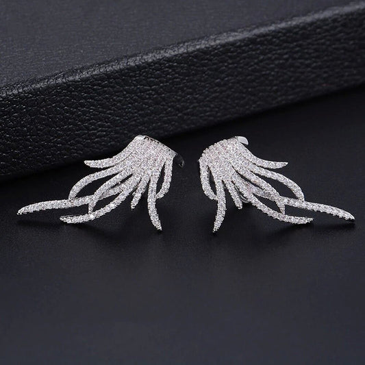 Fashion Feather Ear Clip Inlaid Zircon Earrings