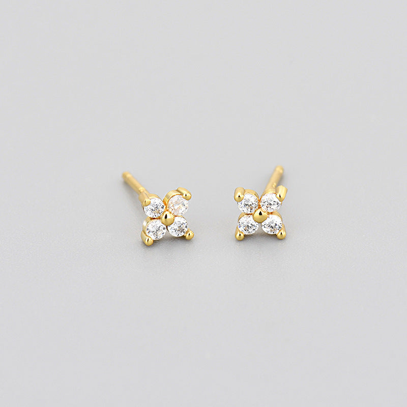 Cross Border Sweet Four-leaf Multicolor Zircon Flower Earrings